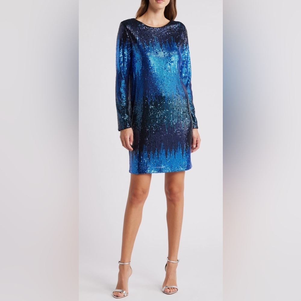 Chelsea28 Black and Blue Sequin Long Sleeve Dress